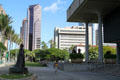 1100 Alakea Plaza & District Court beyond State Capitol. Honolulu, HI.