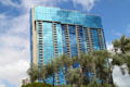 Blue glass facade of Capitol Place. Honolulu, HI.