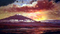 Eruption of Mauna Loa as seen from Kawaihae painting by Charles Furneaux at Bishop Museum. Honolulu, HI.