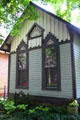 Gothic board and batten cottage in Lockerbie Square historic neighborhood. Indianapolis, IN.