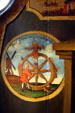 Detail of torture wheel on "Mississippi Bubble" table at Cabildo Museum. New Orleans, LA.