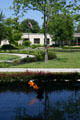 Courtyard of Truman Museum with perpetual Flame of Freedom. Independence, MO.