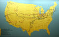 Map of Truman's whistle stop campaign rail routes for 1948 election campaign at Truman Museum. Independence, MO.