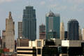 Skyline of Kansas City with Kansas City Power & Light Building, One Kansas City Place, Town Pavilion, & 1201 Walnut. Kansas City, MO.