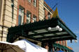 Iron & glass heritage awning of Lincoln Rail Station. Lincoln, NE.