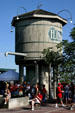 Haymarket fountain as replica of railroad water tower. Lincoln, NE.