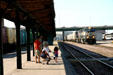 Watching freight trains pass through Lincoln Station. Lincoln, NE.