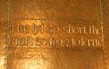 Living room fireplace copper repousse slogan 'The lyf so short, the craft so long to lerne' at Craftsman Farms. Morris Plains, NJ.