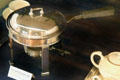 Stickley family silver plate chafing dish from the Craftsman Restaurant, NYC at Stickley Museum at Craftsman Farms. Morris Plains, NJ.