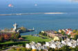Buffalo Lake Erie waterfront redeveloped with luxury housing from City Hall observation deck. Buffalo, NY