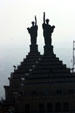 Liberty Building twin miniatures of Statue of Liberty by Leo Lentelli atop step pyramids. Buffalo, NY