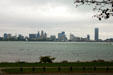Skyline of Buffalo seen across Niagara River from Fort Eire, Canada. Buffalo, NY