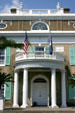 Neoclassical portico entrance of Roosevelt home run by National Park Service. Hyde Park, NY.