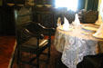 FDR's chair in dining room of Roosevelt home. Hyde Park, NY.