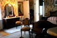Pink guest bedroom in Roosevelt home occupied by notables like the King George VI & Winston Churchill. Hyde Park, NY.