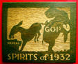 Donkey kicking elephant on 1932 repeal GOP plaque in Presidential Museum. Hyde Park, NY.