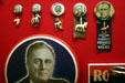 Roosevelt campaign pins with donkeys in Presidential Museum. Hyde Park, NY.