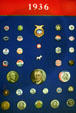 Collection of Roosevelt campaign pins from 1936 in Presidential Museum. Hyde Park, NY.