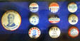Collection of Roosevelt campaign pins from labor movement in Presidential Museum. Hyde Park, NY.