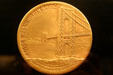 Dedication medal for George Washington Bridge opened by FDR in 1931 in Presidential Museum. Hyde Park, NY.