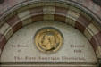 Benjamin Franklin medallion on Cornell's former Franklin Hall. Ithaca, NY.