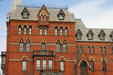 Gothic brickwork of Sage Hall on Cornell Campus. Ithaca, NY.