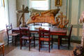 Dining room with original floral arrangements from Grant's funeral at Grant Cottage SHS. Wilton, NY.