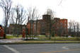 Campus gate & Cowles Hall of Elmira College. Elmira, NY.