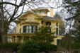 Italianate home with widow's walk opposite Hamilton Hall at Elmira College. Elmira, NY.