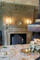 Naturalistic wood carvings in low relief above dining room fireplace at Eastman House. Rochester, NY.