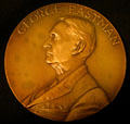 Bronze George Eastman medal which was presented to an Eastman Kodak employee in recognition of 25 yrs. of service at Eastman House. Rochester, NY.