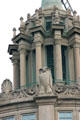 Owl detail of Neoclassical Hopeman Memorial Carillon tower atop Rush Rhees Library at University of Rochester. Rochester, NY.