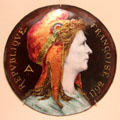 Allegory of the French Republic enamel plaque by Alfred-Bernard Meyer of Paris from a set marking victory of France over Prussia at Valmy in 1792 at Metropolitan Museum of Art. New York, NY.