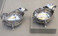 Pair of silver sauceboats by Paul Revere Jr. of Boston at Metropolitan Museum of Art. New York, NY.