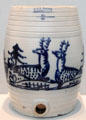 Stoneware water cooler painted with cobalt blue deer by Julius & Edward Norton of Bennington, VT at Metropolitan Museum of Art. New York, NY.