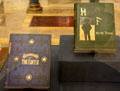 Early copies of Adventures of Tom Sawyer and Huckleberry Finn by Mark Twain on display at Morgan Library. New York City, NY.
