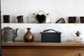 Kitchen containers & kerosene oil lamp in Layton Home at Old Bethpage Village. Old Bethpage, NY.