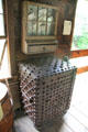 Safe covered with rivets in Luyster Store at Old Bethpage Village. Old Bethpage, NY.