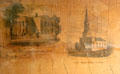 Sketches of Residence of Benjamin Hunting & First Presbyterian Church on 1854 Sag Harbor map at Annie Cooper Boyd House museum. Sag Harbor, NY.
