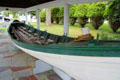 Open whaleboat with rowing benches used by whaling men pursuing a whale at Sag Harbor Whaling Museum. Sag Harbor, NY.