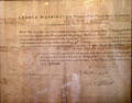 Appointment letter signed by George Washington as President of United States of America at Sag Harbor Whaling Museum. Sag Harbor, NY.