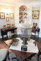 Parlor with crystal oil lamp & lusterware collection at Home Sweet Home Museum. East Hampton, NY.
