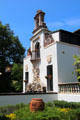 Spanish Baroque style facade with sculpture & bell tower at Vanderbilt Mansion. Centerport, NY.