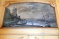 French nautical scene in yellow guest room at Vanderbilt Mansion. Centerport, NY.