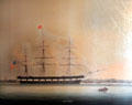 American 3-masted naval frigate Luconia flying 24 star flag painting at Vanderbilt Mansion. Centerport, NY.