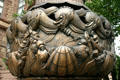 Bronze dolphins & seashells of flagpole at Cincinnati City Hall. Cincinnati, OH.