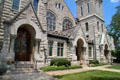 Richardsonian Romanesque facade of First Congregational Church. Akron, OH.