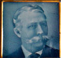 Ohio governor Asa S. Bushnell on tile by American Encaustic Tiling Co. at Mathews House Museum. Zanesville, OH.