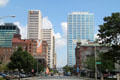 Columbus skyline with modern Columbus Center , PNC Bank & Borden towers over YWCA & Norwich Building. Columbus, OH.