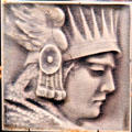 Art tile with Indian face at Johnston Farm Museum. Piqua, OH.